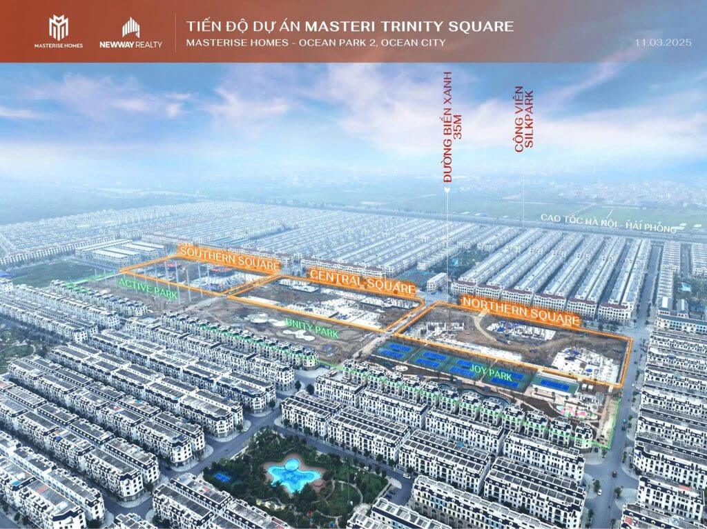 Nhìn từ trên cao, dự án Masteri Trinity Square đang ngày càng hoàn thiện với các phân khu chính Southern Square, Central Square, Northern Square và hệ thống công viên như Joy Park, Unity Park, Active Park Nhìn từ trên cao, dự án Masteri Trinity Square đang ngày càng hoàn thiện với các phân khu chính Southern Square, Central Square, Northern Square và hệ thống công viên như Joy Park, Unity Park, Active Park